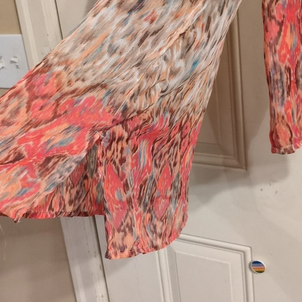 Chicos Tunic: Sheer, Abstract Print Embellished With Beads & Rhinestones, V-Neck - Picture 3 of 16